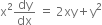 straight x squared dy over dx space equals space 2 xy plus straight y squared