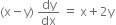 left parenthesis straight x minus straight y right parenthesis space dy over dx space equals space straight x plus 2 straight y