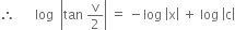 therefore space space space space space space log space space open vertical bar tan space straight v over 2 close vertical bar space equals space minus log space open vertical bar straight x close vertical bar space plus space log space open vertical bar straight c close vertical bar