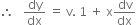 therefore space space space dy over dx space equals space straight v. space 1 space plus space straight x dv over dx