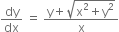dy over dx space equals space fraction numerator straight y plus square root of straight x squared plus straight y squared end root over denominator straight x end fraction