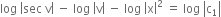 log space open vertical bar sec space straight v close vertical bar space minus space log space open vertical bar straight v close vertical bar space minus space log space open vertical bar straight x close vertical bar squared space equals space log space open vertical bar straight c subscript 1 close vertical bar
