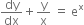 dy over dx plus straight y over straight x space equals space straight e to the power of straight x
