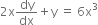 2 straight x dy over dx plus straight y space equals space 6 straight x cubed