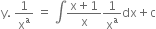 straight y. space 1 over straight x to the power of straight a space equals space integral fraction numerator straight x plus 1 over denominator straight x end fraction 1 over straight x to the power of straight a dx plus straight c