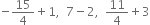 negative 15 over 4 plus 1 comma space space 7 minus 2 comma space space 11 over 4 plus 3