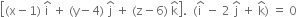 open square brackets left parenthesis straight x minus 1 right parenthesis space straight i with hat on top space plus space left parenthesis straight y minus 4 right parenthesis space straight j with hat on top space plus space left parenthesis straight z minus 6 right parenthesis space straight k with hat on top close square brackets. space space left parenthesis straight i with hat on top space minus space 2 space straight j with hat on top space plus space straight k with hat on top right parenthesis space equals space 0
