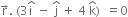 straight r with rightwards arrow on top. space left parenthesis 3 straight i with hat on top space minus space straight j with hat on top space plus space 4 space straight k with hat on top right parenthesis space space equals 0