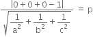 fraction numerator open vertical bar 0 plus 0 plus 0 minus 1 close vertical bar over denominator square root of begin display style 1 over straight a squared end style plus begin display style 1 over straight b squared end style plus begin display style 1 over straight c squared end style end root end fraction space equals space straight p