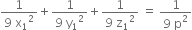 fraction numerator 1 over denominator 9 space straight x subscript 1 squared end fraction plus fraction numerator 1 over denominator 9 space straight y subscript 1 squared end fraction plus fraction numerator 1 over denominator 9 space straight z subscript 1 squared end fraction space equals space fraction numerator 1 over denominator 9 space straight p squared end fraction