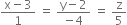fraction numerator straight x minus 3 over denominator 1 end fraction space equals space fraction numerator straight y minus 2 over denominator negative 4 end fraction space equals space straight z over 5