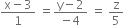 fraction numerator straight x minus 3 over denominator 1 end fraction space equals fraction numerator straight y minus 2 over denominator negative 4 end fraction space equals space straight z over 5