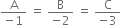 fraction numerator straight A over denominator negative 1 end fraction space equals space fraction numerator straight B over denominator negative 2 end fraction space equals space fraction numerator straight C over denominator negative 3 end fraction