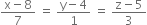 fraction numerator straight x minus 8 over denominator 7 end fraction space equals space fraction numerator straight y minus 4 over denominator 1 end fraction space equals space fraction numerator straight z minus 5 over denominator 3 end fraction