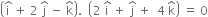 open parentheses straight i with hat on top space plus space 2 space straight j with hat on top space minus space straight k with hat on top close parentheses. space space open parentheses 2 space straight i with hat on top space plus space straight j with hat on top space plus space space 4 space straight k with hat on top close parentheses space equals space 0