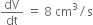 dV over dt space equals space 8 space cm cubed divided by straight s