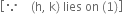 open square brackets because space space space space left parenthesis straight h comma space straight k right parenthesis space lies space on space left parenthesis 1 right parenthesis close square brackets