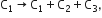 straight C subscript 1 rightwards arrow straight C subscript 1 plus straight C subscript 2 plus straight C subscript 3 comma