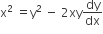straight x squared space equals straight y squared space minus space 2 xy dy over dx