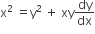 straight x squared space equals straight y squared space plus space xy dy over dx
