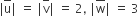 vertical line top enclose straight u vertical line space equals space vertical line top enclose straight v vertical line space equals space 2 comma space vertical line top enclose straight w vertical line space equals space 3