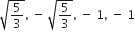 square root of 5 over 3 end root comma space minus space square root of 5 over 3 end root comma space minus space 1 comma space minus space 1