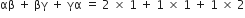 αβ space plus space βγ space plus space γα space equals space 2 space cross times space 1 space plus space 1 space cross times space 1 space plus space 1 space cross times space 2
