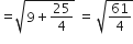 equals square root of 9 plus 25 over 4 end root space equals space square root of 61 over 4 end root