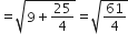 equals square root of 9 plus 25 over 4 end root equals square root of 61 over 4 end root