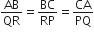 AB over QR equals BC over RP equals CA over PQ