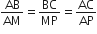 AB over AM equals BC over MP equals AC over AP