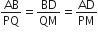 AB over PQ equals BD over QM equals AD over PM