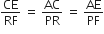 CE over RF space equals space AC over PR space equals space AE over PF