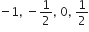 negative 1 comma space minus 1 half comma space 0 comma space 1 half
