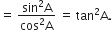equals space fraction numerator sin squared straight A over denominator cos squared straight A end fraction space equals space tan squared straight A.