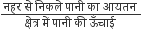 fraction numerator नहर space स े space न ि कल े space प ा न ी space क ा space आयतन space over denominator क ् ष े त ् र space म ें space प ा न ी space क ी space ऊ ँ च ा ई space end fraction