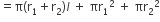 equals straight pi left parenthesis straight r subscript 1 plus straight r subscript 2 right parenthesis l space plus space πr subscript 1 squared space plus space πr subscript 2 squared