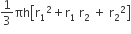1 third πh open square brackets straight r subscript 1 squared plus straight r subscript 1 space straight r subscript 2 space plus space straight r subscript 2 squared close square brackets