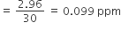 equals space fraction numerator 2.96 over denominator 30 end fraction space equals space 0.099 space ppm