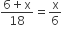 fraction numerator 6 plus straight x over denominator 18 end fraction equals straight x over 6