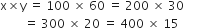 straight x cross times straight y space equals space 100 space cross times space 60 space equals space 200 space cross times space 30
space space space space space space space space equals space 300 space cross times space 20 space equals space 400 space cross times space 15 space space space space space space space space