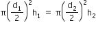 straight pi open parentheses straight d subscript 1 over 2 close parentheses squared straight h subscript 1 space equals space straight pi open parentheses straight d subscript 2 over 2 close parentheses squared straight h subscript 2