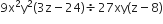 9 straight x squared straight y squared left parenthesis 3 straight z minus 24 right parenthesis divided by 27 xy left parenthesis straight z minus 8 right parenthesis