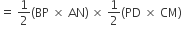 equals space 1 half left parenthesis BP space cross times space AN right parenthesis thin space cross times space 1 half left parenthesis PD space cross times space CM right parenthesis