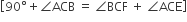 open square brackets 90 degree plus angle ACB space equals space angle BCF space plus space angle ACE close square brackets