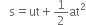 space space space straight s equals ut plus 1 half at squared