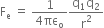 straight F subscript straight e space equals space fraction numerator 1 over denominator 4 πε subscript straight o end fraction fraction numerator straight q subscript 1 straight q subscript 2 over denominator straight r squared end fraction