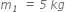 m subscript italic 1 italic space italic equals italic space italic 5 italic space k g