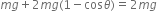 m g plus 2 m g left parenthesis 1 minus cos theta right parenthesis equals 2 m g