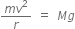 fraction numerator m v squared over denominator r end fraction space equals space M g